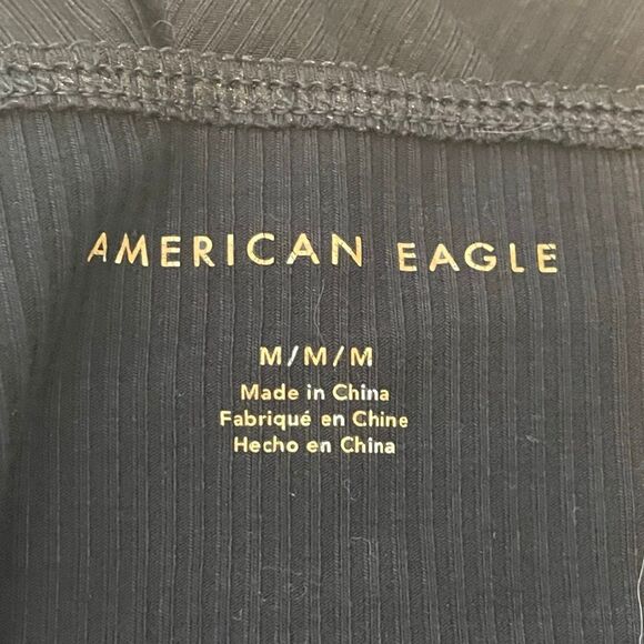 American Eagle AE Black Ribbed Knit Cropped Tank Top Pull-Over M - Picture 5 of 7